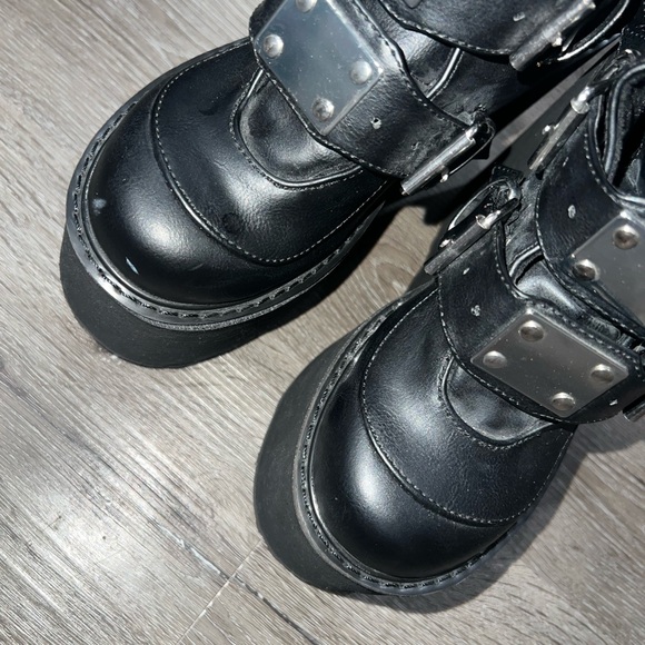 Demonia Trinity Black Platform Boots with Silver Buckles - Picture 10 of 10